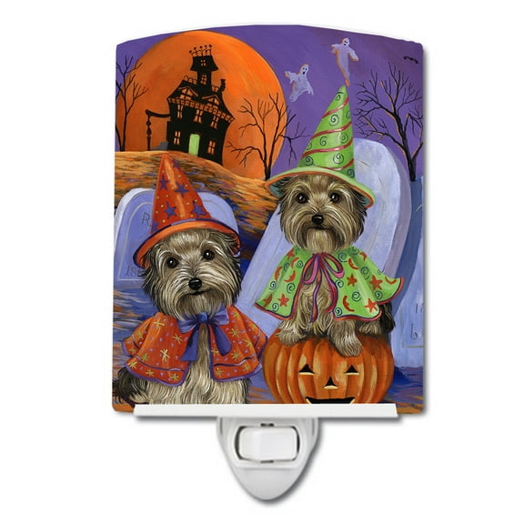 Caroline's Treasures PPP3241CNL Yorkie Halloween Haunted House Ceramic Night Light, 6x4x3", multicolor