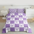 thumbnail image 2 of jejeloiu Kawaii Bowknot Queen Comforter Set,Geometric Grid Bow Bedding Sets,Purple White Bowtie Bedding Comforter Set For Children,Breathable Home Decor Reversible,3pcs, 2 of 8