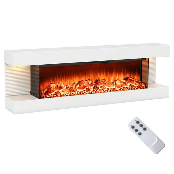 Gymax 18'' 3-Sided Wall Mounted Electric Fireplace w/ 32''Wide Floating Mantle