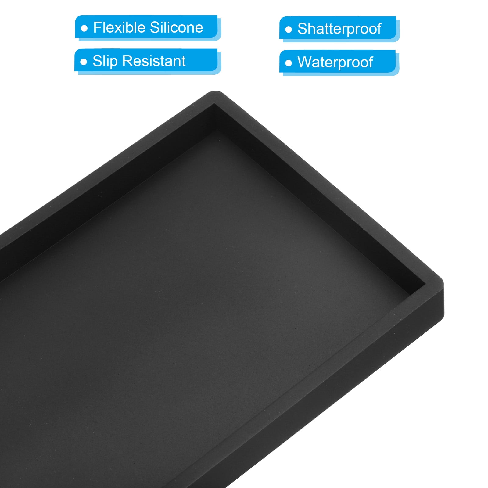 Unique Bargains Silicone Bathroom Tray for Kitchen Sink 12" x 5" Black