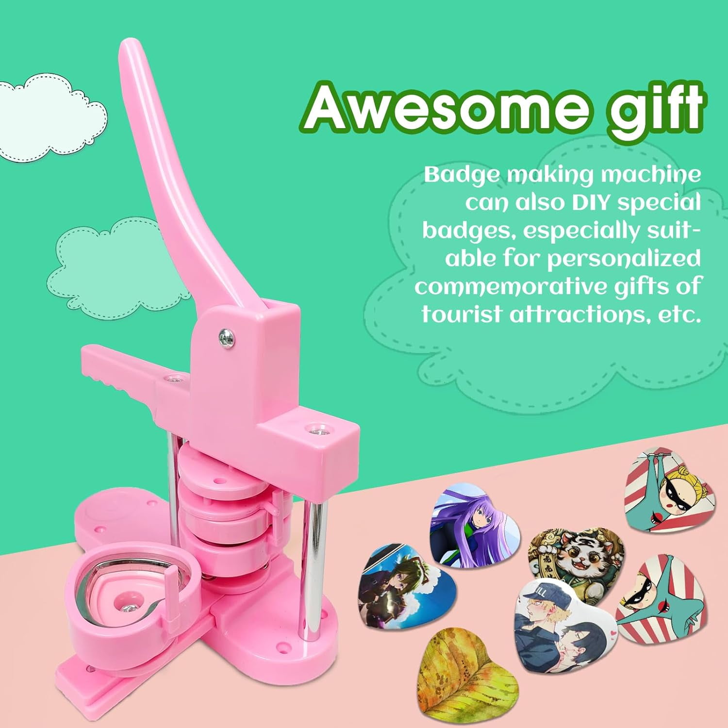 Heart Button Maker Machine DIY Gift, Installation-Free Button Maker Press Machine, Pin Button Making Machine with Free 100 Sets Heart Button Making Supplies & Circle Cutter & Magic Book Pro New