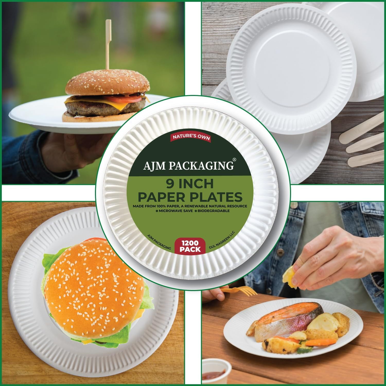 AJM Packaging - AJMPP9GRAWH Corporation PP9GRAWH Paper Plates, 9" Diameter, White, 12 Packs of 100 (Case of 1200)