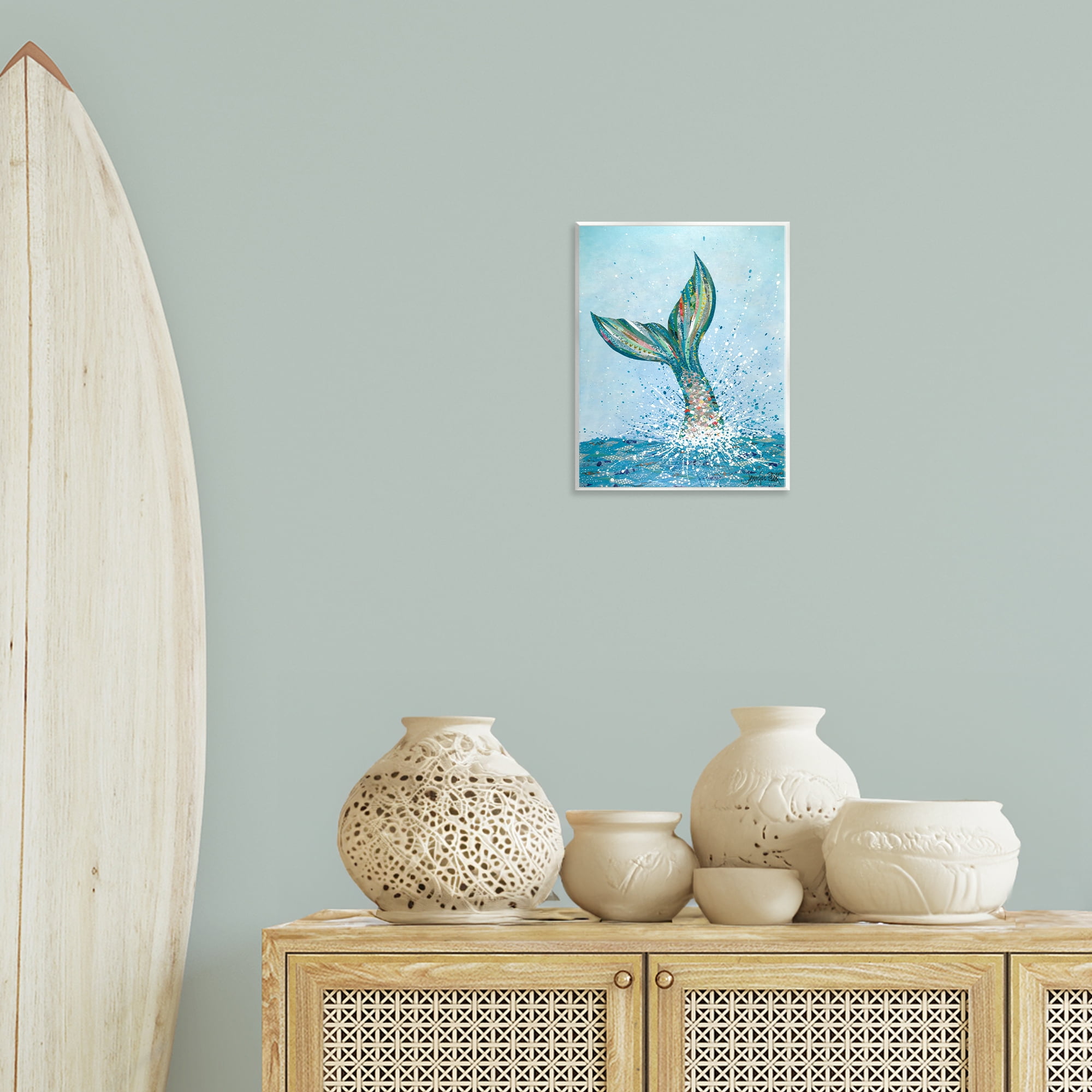 Stupell Industries Diving Mermaid Tail Fairy Tales & Fantasy Painting Unframed Art Print Wall Art, 11 x 14