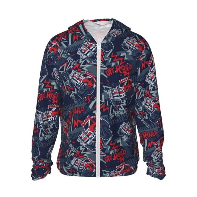 Fotbe Cool Red Off-Road Vehicle Chaqueta con Protección Solar UPF 50+ para Hombre y Mujer, Camisa con Capucha y Bolsillos-Medium