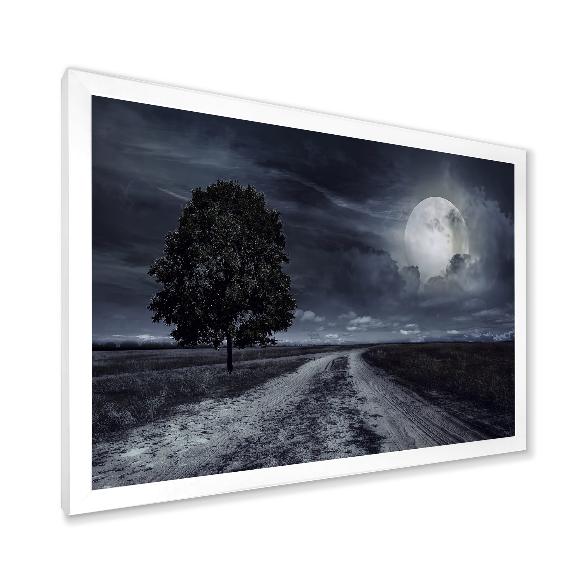 Designart 'A Full Moon Over Paved Road' Nautical & Coastal Framed Art Print