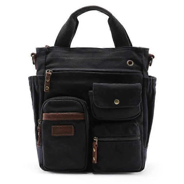 Bolso bandolera de lona vintage, bolso de hombro, bolso de viaje para hombre, negro