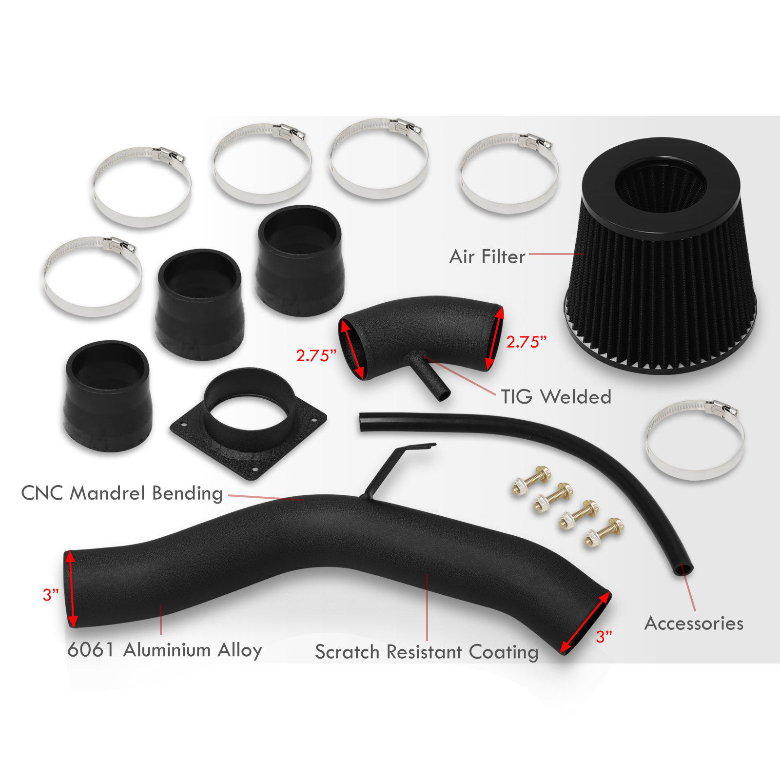 AJP Distributors Cold Air Short Ram Intake CAI SRI JDM Induction System Black Aluminum Piping Pipe + Filter Compatible/Replacement For Nissan Altima L31 2.5L l4 2002 2003 2004 2005 2006 02 03 04 05 06