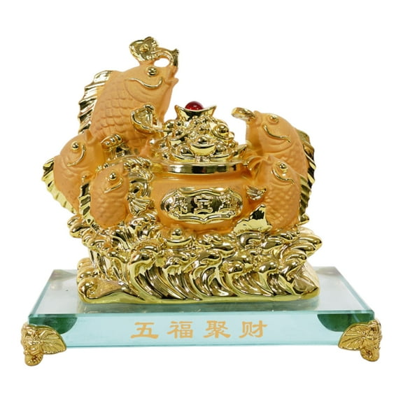 Feng Shui 8 Inch 5-Golden-Fish with Money Pot Statue