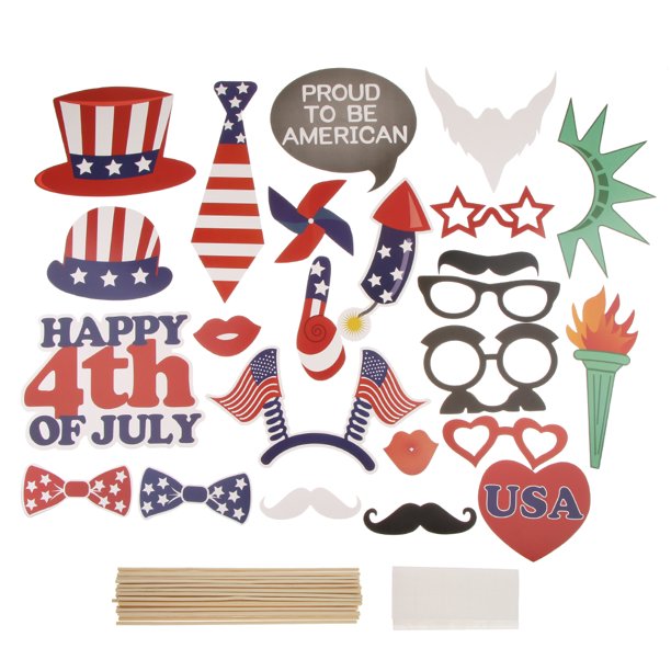 24 Piezas Happy 4th de Julio Photo Booth Prop Día de Independencia Sunnimix Soporte para cabina de fotos de papel