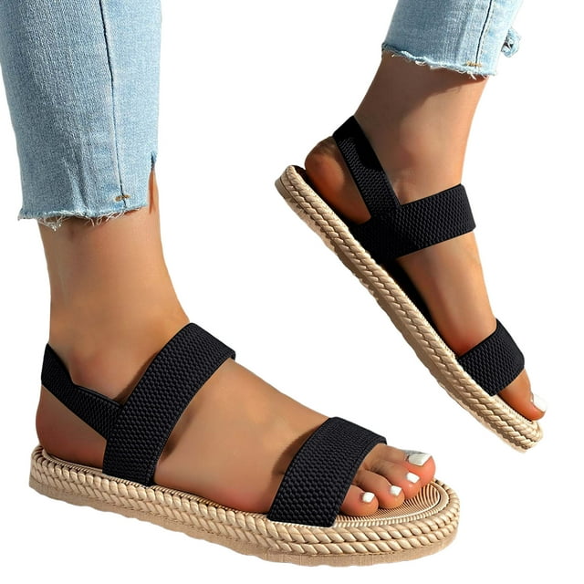 Sandales Plates de Plage pour Femmes Confortables Élastiques Décontractées Plateforme Slingback Sandales à Brides