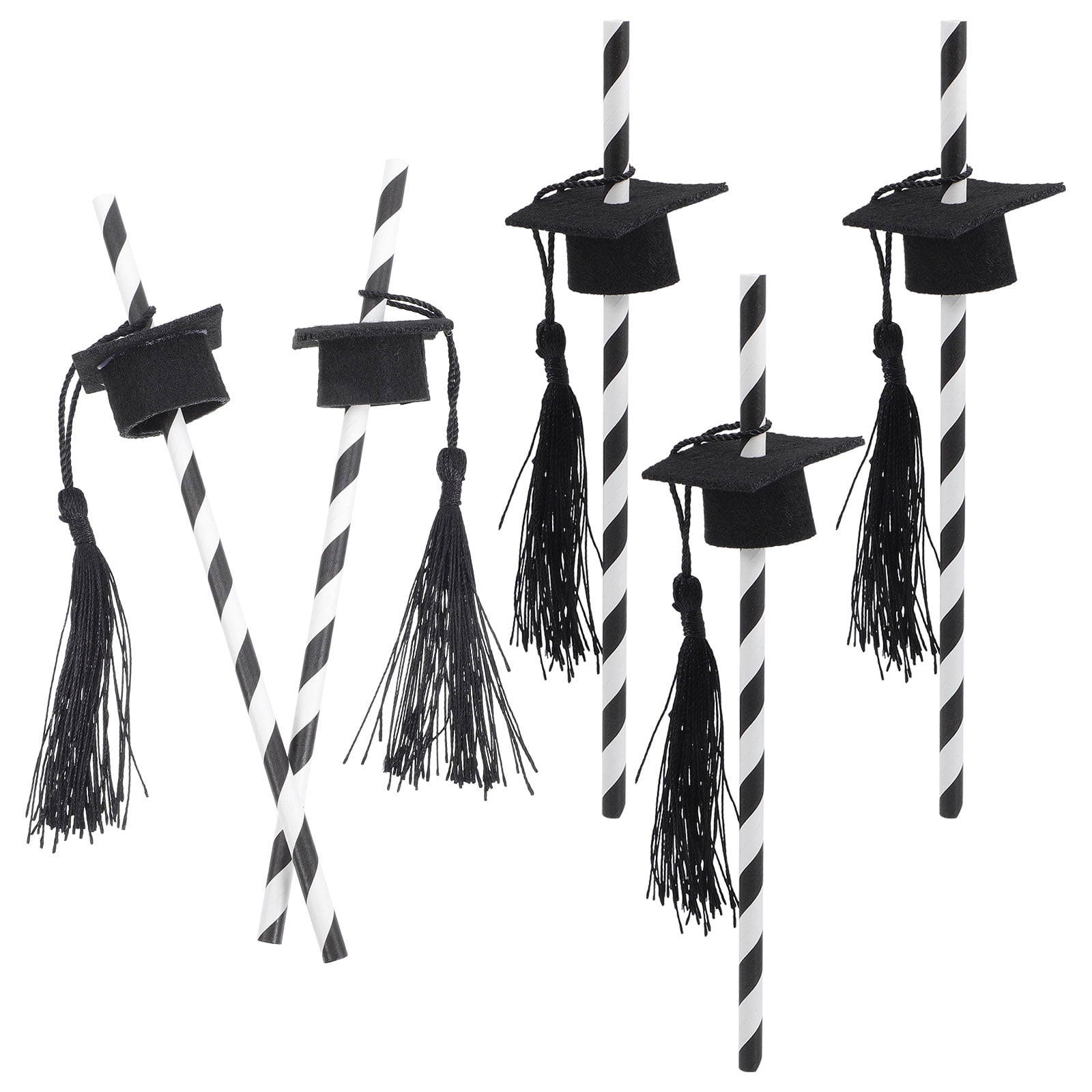 48pcs Graduation Party Drinking Straws with Cap Design, Dessert Table Decor for Graduation Season Celebration and Party Supplies