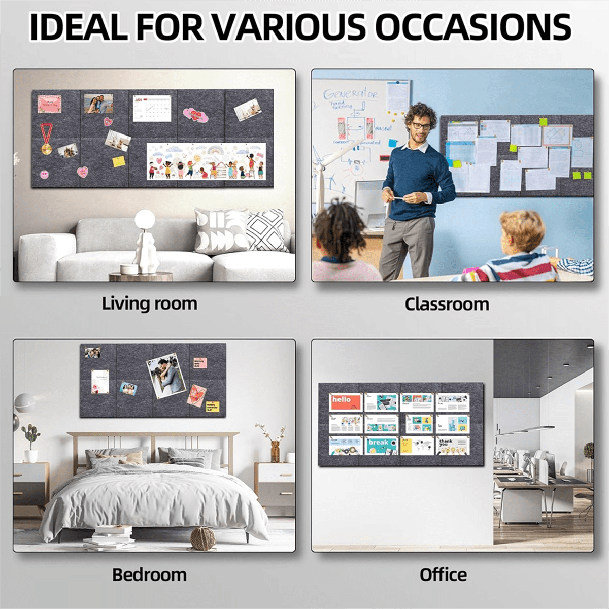 Cork Board Wall Felt Board Tile with 60 Push Pins A