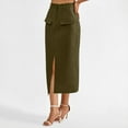 thumbnail image 5 of Summer Skirts for Women Trendy Women Side Split Midi Bodycon Casual Daily High Waist Office Stretchy Pencil Skirts Army Green XXL, 5 of 9