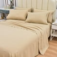 thumbnail image 2 of 6 Piece Luxury Rayon Made From Bamboo Sheets Set - Cal King Beige Sheets, Softer Than Cotton-Up To 16" Deep Pockets-Wrinkle Free-Extremely Soft - Bamboo Derived Rayon Sheets-Calking,Beige, 2 of 5