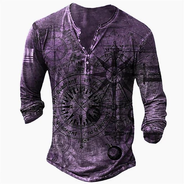 Camiseta Vintage para hombre, camisa de manga larga con cuello en V de imitación de algodón, ropa informal de gran tamaño, Camisa estampada con ancla de barco, otoño