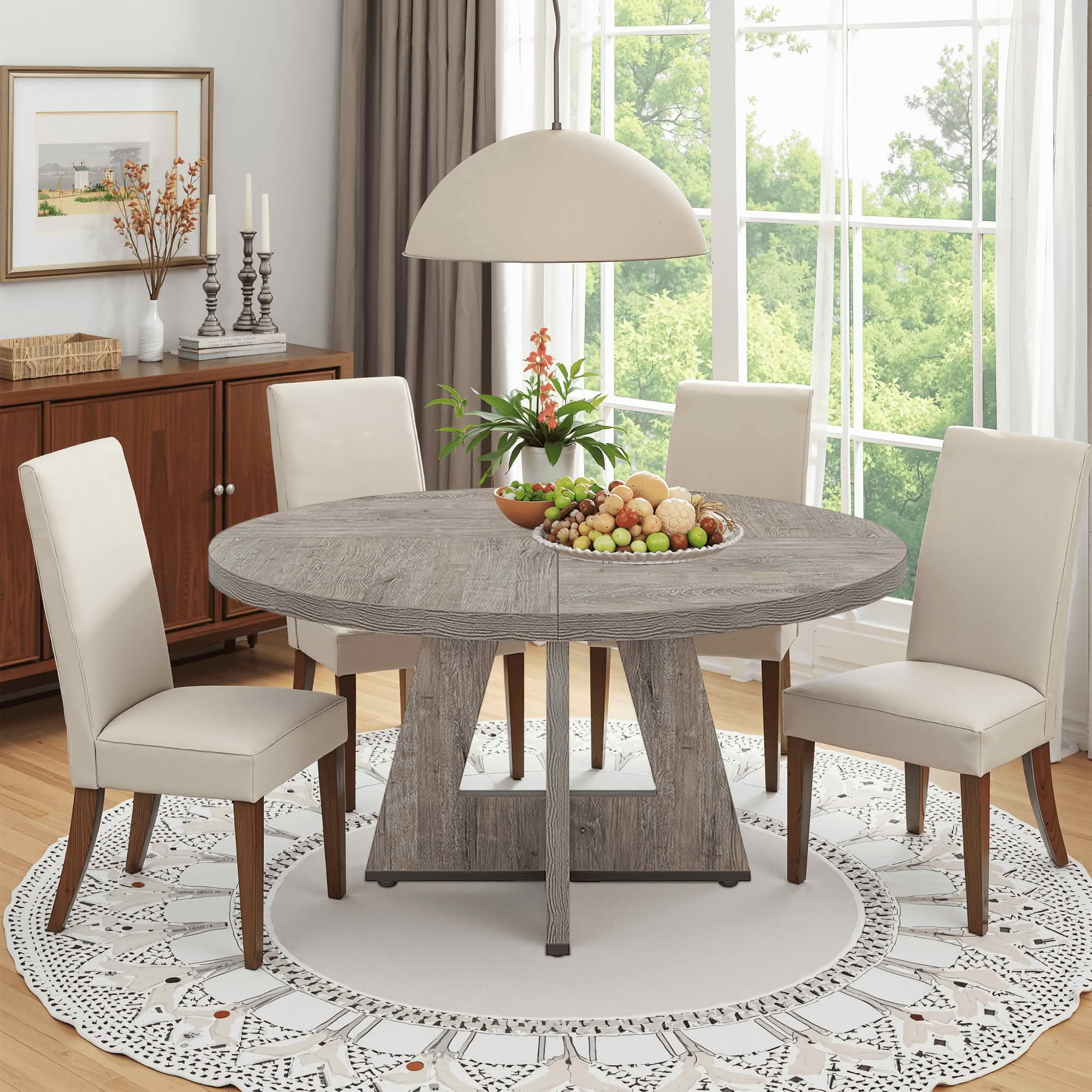 MAYEERTY 47 Inch Round Farmhouse Dining Table, MDF Top Metal Frame Kitchen Table Seats 4 for Home