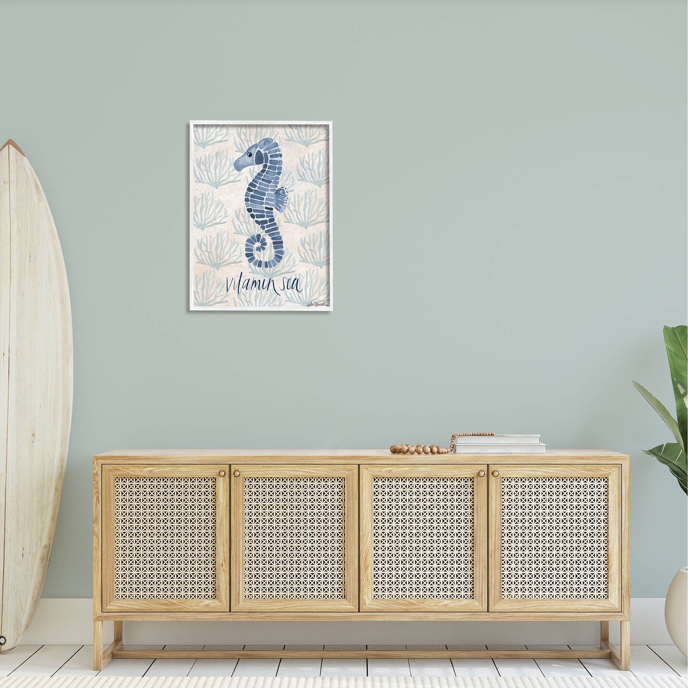 Stupell Industries Vitamin Sea Aquatic Pun Seahorse Graphic Art White Framed Art Print Wall Art, Design by Katie Doucette
