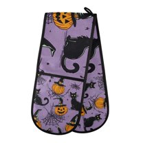 Yayeee Double Oven Mitt Kitchen Heat Resistant Baking 35" x7" Quilted Glove, Halloween Pumpkin