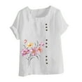 thumbnail image 4 of IROINNID Women 2023 Summer Print Regular Button Loose Round Neck Short Sleeve Women Comfy Short Sleeves Top, 4 of 5