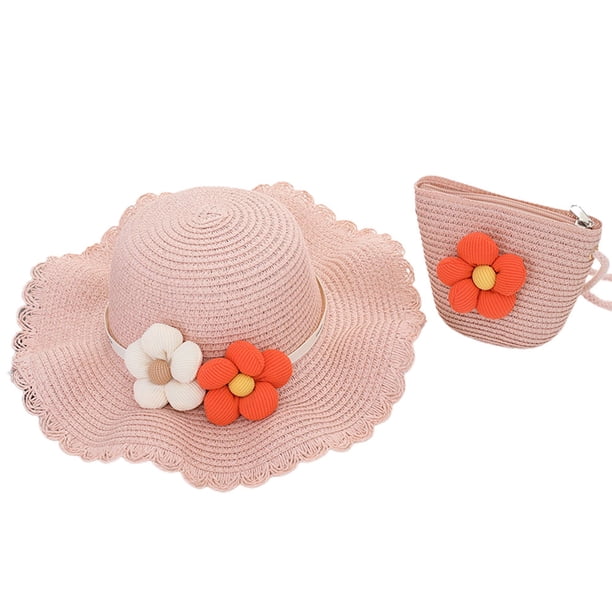 Sombrero de mujer con circunferencia de 56-58 cm, sombrero de paja de verano y conjunto de bolso de paja, sombrero de playa