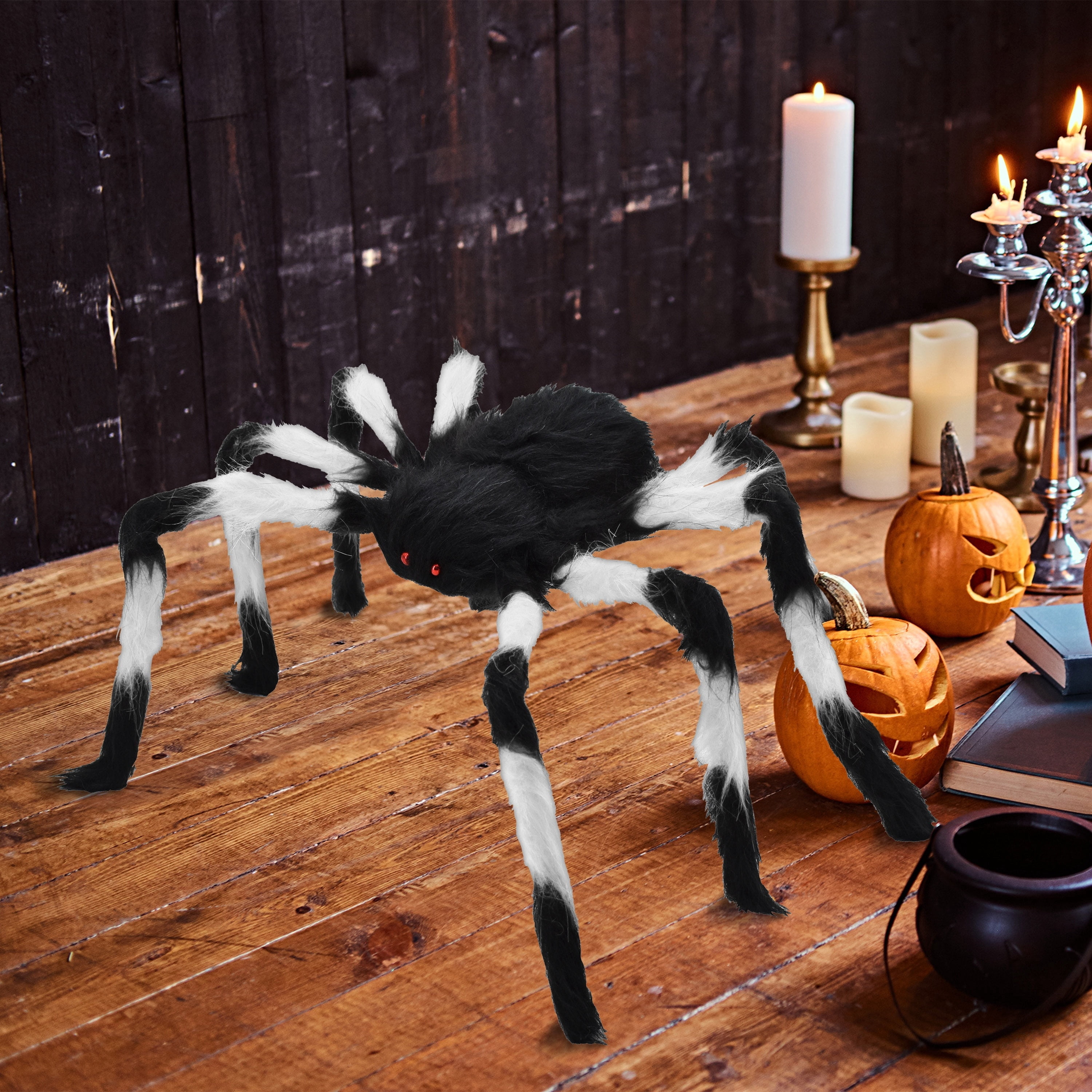 Furry Spider Decoration, Black and White, 28", Halloween by Way To Celebrate