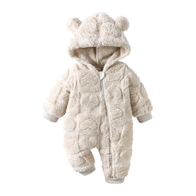 MeetoTime Baby Clothes Hooded Plush Jumpsuits Solid Color Zipper Fall Winter Warm Newborn Infant Rompers Crawling Clothes 0-18M
