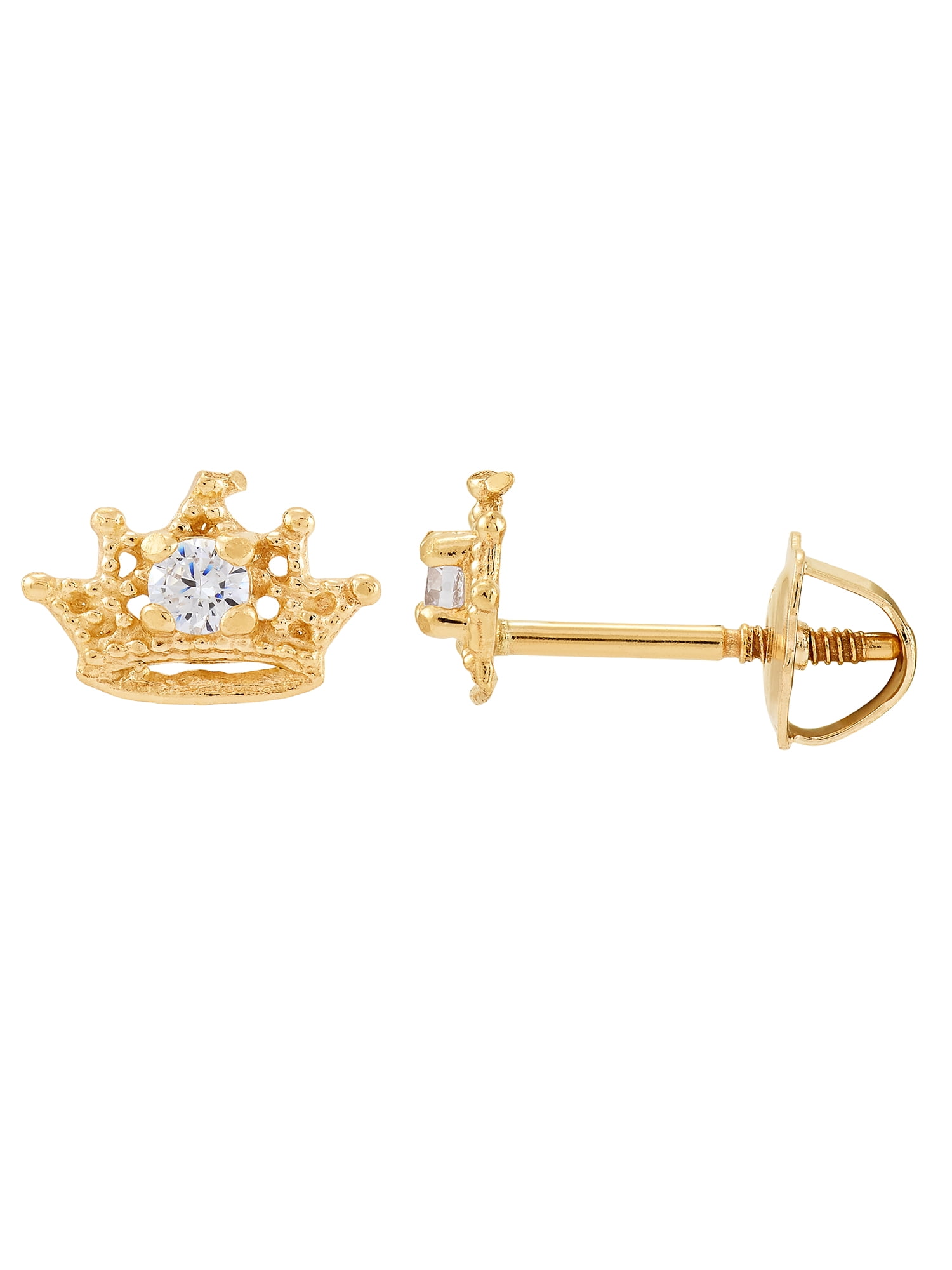 Brilliance Fine Jewelry Girls Cubic Zirconia Crown Earrings in 10K Yellow Gold