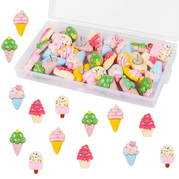 FRCOLOR pushpins Durable Resin and Plastic Ice Cream Shaped Thumbtacks for Daily Use Assorted Color 15 Pieces,1.1"X0.71"X0.2"