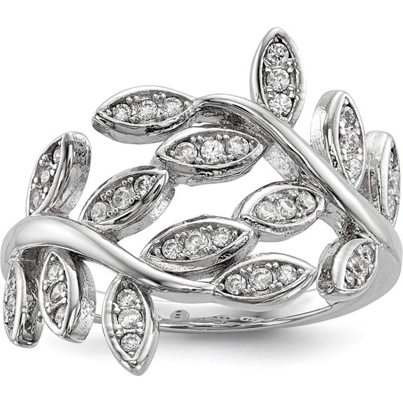 Sterling Silver Rhodium-Plated Leaf Cz Ring (Size 6) Made In China qr6654-6