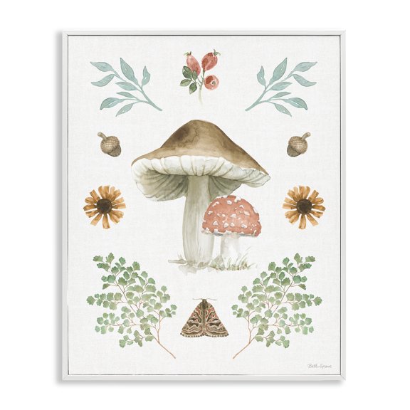 Stupell Industries Scandinavian Moth & Mushrooms White Framed Giclee Art, 11 x 14, by Beth Grove