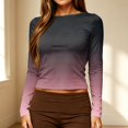 thumbnail image 2 of Garbnen Womens Long Sleeve Shirt Gradient Slim Fit Crew Neck Tops for Women Basic Fall Winter Casual Y2k Women's&nbsp;blouses Red XS, 2 of 5
