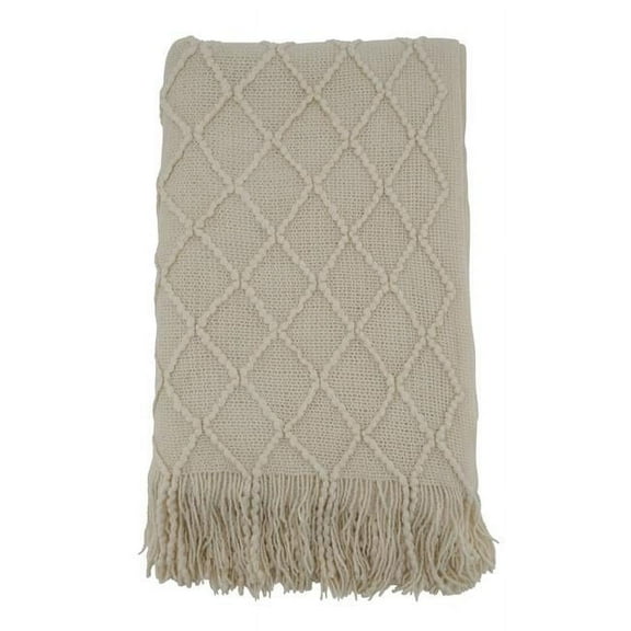SARO TH401.I5060 50 x 60 in. Knitted Design Throw Blanket Ivory