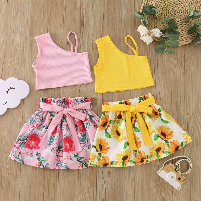 ZHAGHMIN Cute Tops For Girls 10-12 Years Old Child Girls Sleeveless  Suspenders Ribbed Tops Summer Bow Tie Flowers Prints Skirts Outfits Sweats  For