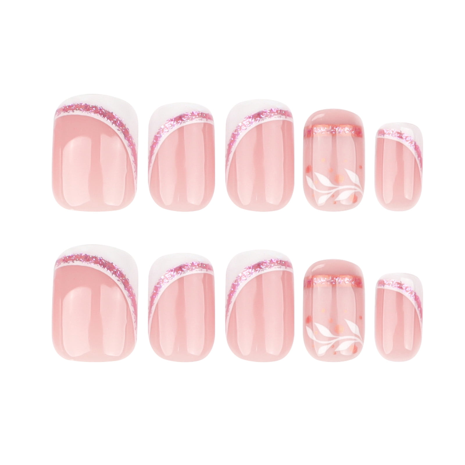 24 Pcs French Tip Press On Nails Short Square False Nails Leaf Acrylic Nails Simple Full Covers On Nails for Woman