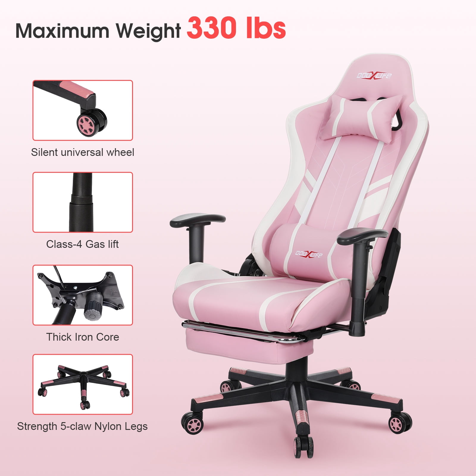 Douxlife 7-Point Massage Gaming Chair with Footrest, 175° Reclining, Ergonomic Racing High Back Home Office Computer Chair, Video Game Chair for Adults Kids