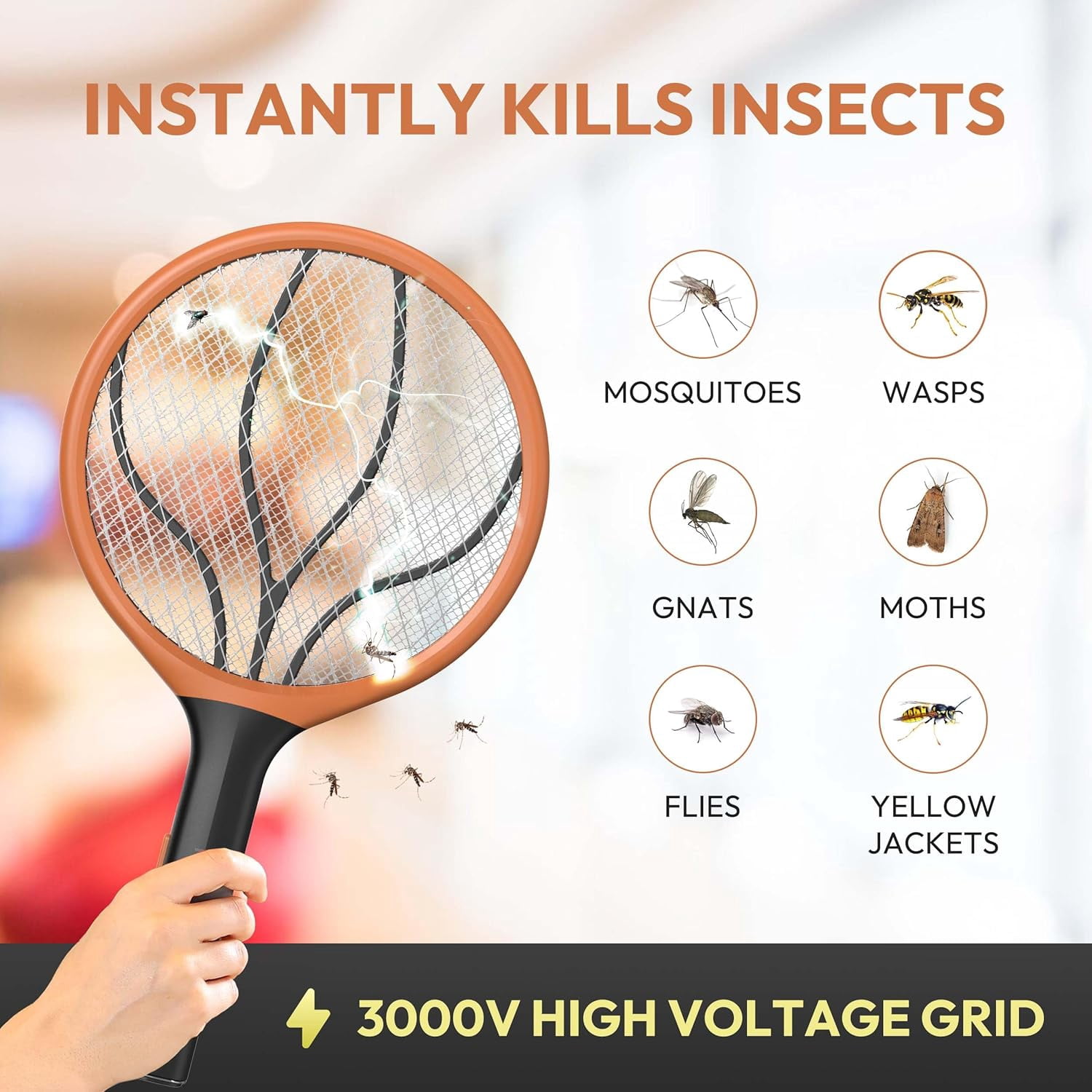 ASPECTEK 2-Pack Electric Fly Swatter, 3000V Bug Zapper and Mosquito Racket for Indoor and Outdoor Use, Handheld Insect and Mosquito Killer (2xAA Batteries Not Included)