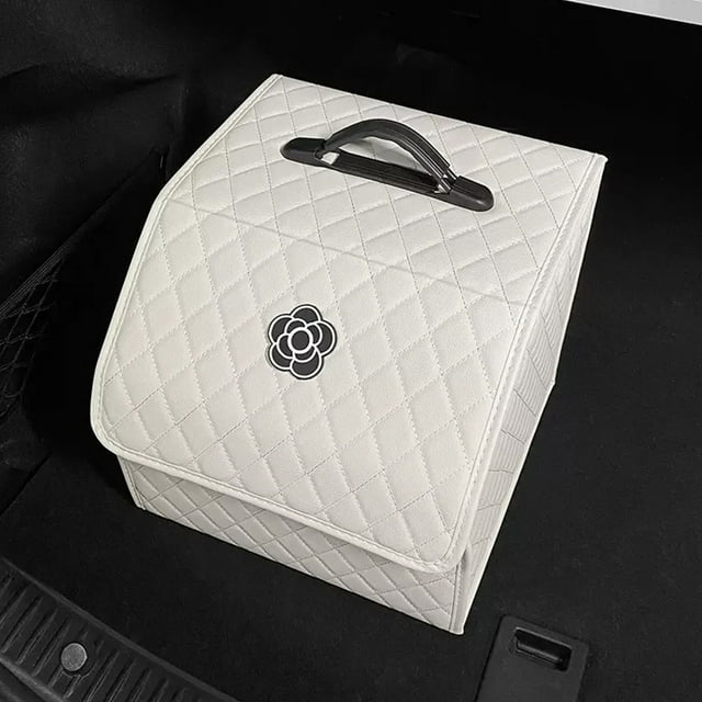 Car Trunk Storage Box, Car Trunk Storage Organizer High Capacity Multipurpose Pu Leather Portable Trunk Storage Box with Lid for Car