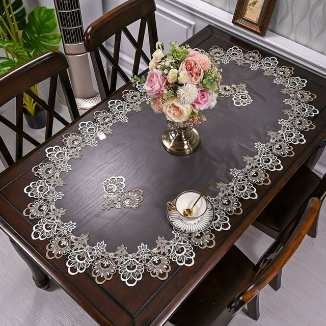 CNKOO Embroidered Tablecloth Lace Table Runner Oval Coffee Table Runner Table Centerpiece Doily Placemat Nightstand Dresser Scarf
