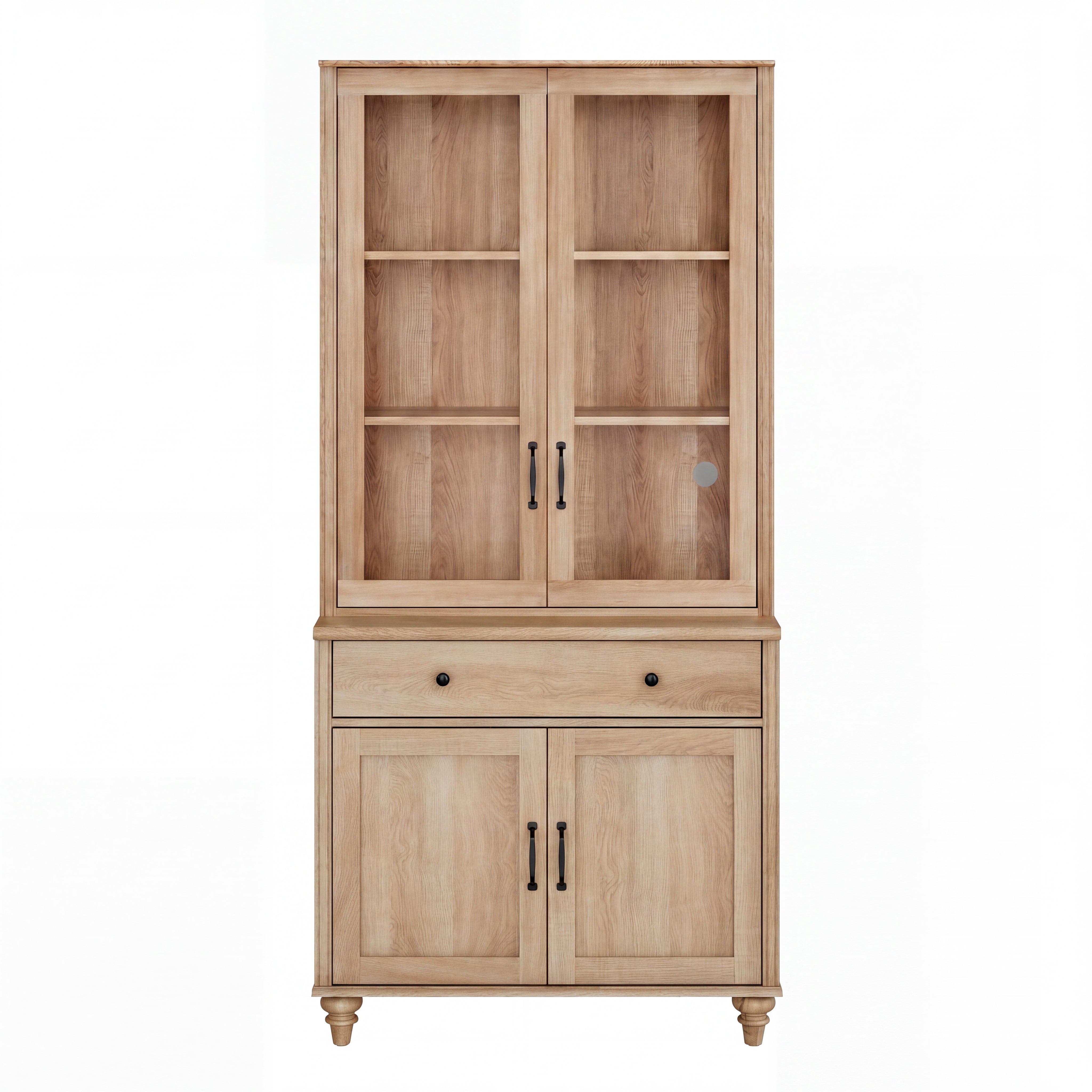 Kitchen Sideboard Buffet Cabinet with Storage, 5-Tier Bookcase with Glass Doors, Bookshelf with Ample Storage Cabinet, Library Wooden Bookshelves for Living Room, Office, Oak, 72" H