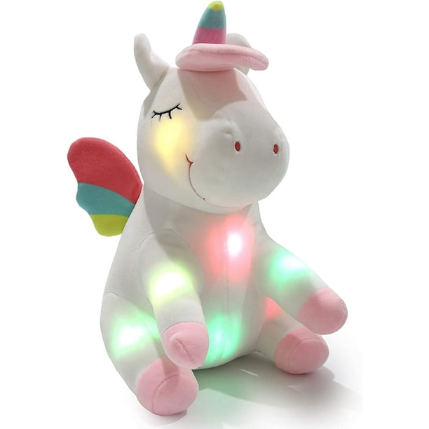 DAMAIE Peluche licorne lumineuse LED Animaux en peluche avec veilleuses  colorées Anniversaire lumineux pour tout-petits filles femmes, 12'' 