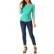 thumbnail image 2 of Blusa de mujer con fruncidos Inspire Chic, decoración de botones, cuello en V, manga 3/4, top de punto sólido, talla XS, verde menta, 2 of 7