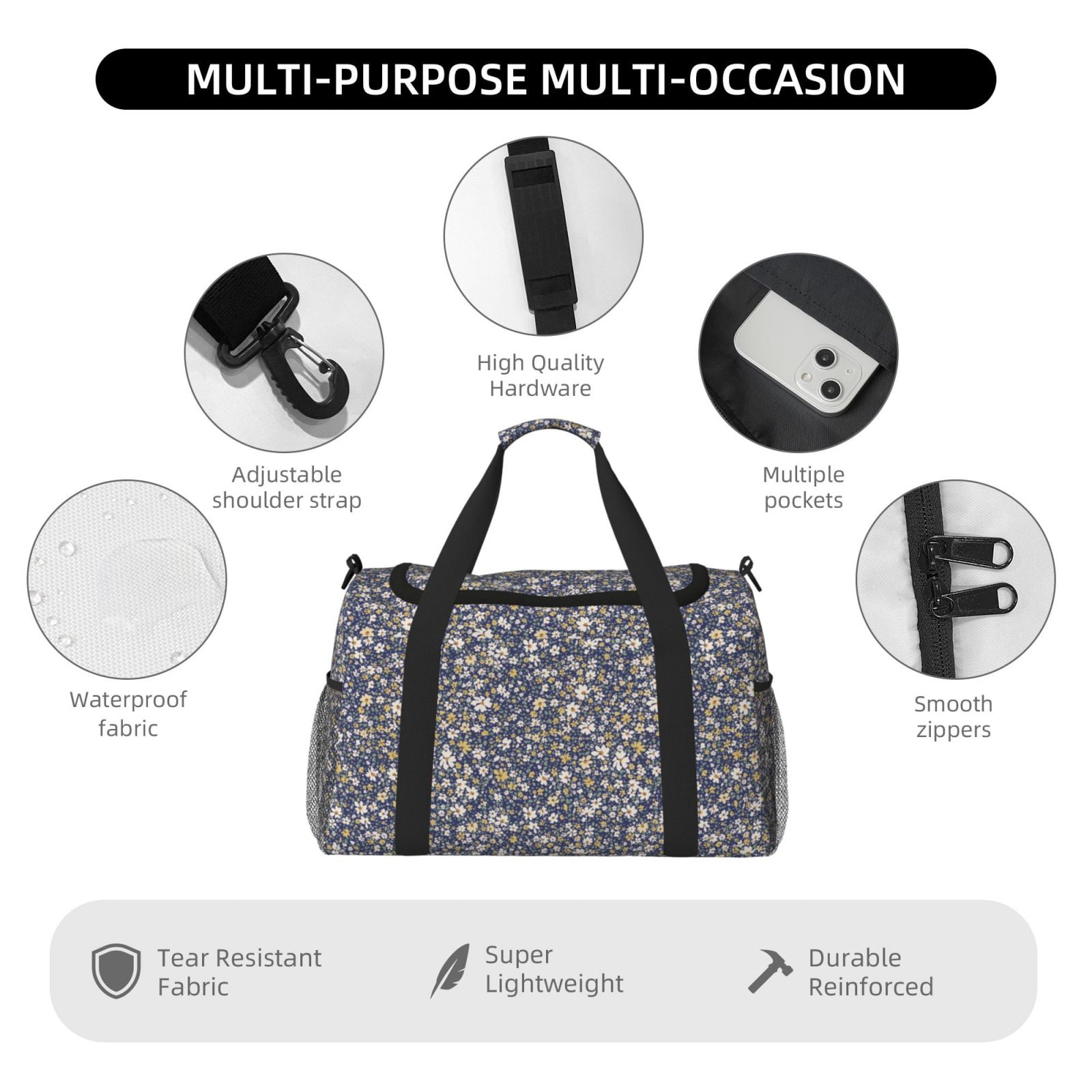 Fuzoiu Daisies Flowers Print Travel Duffle Bag,Carry On Tote Bags,Duffel Bag,Sport Gym Bag, Hospital Bag for Labor and Delivery, Overnight Bag,Luggage Bag