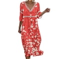 thumbnail image 2 of Odbmxy 3/4 Sleeve Womens Midi Dresses Plus Size Fall Boho Smock Tunic Casual Floral Beach Loose V-Neck Dress Women, 2 of 6