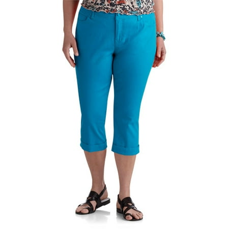 Faded Glory Women's Plus-Size Roll Cuff Denim Capri Pants - Walmart.com