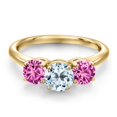 thumbnail image 3 of Gem Stone King 18K Yellow Gold Plated Silver Sky Blue Topaz and Pink Created Sapphire Engagement Ring for Women | 2.10 Cttw | Round 6MM | Gemstone November Birthstone | Size 7, 3 of 6