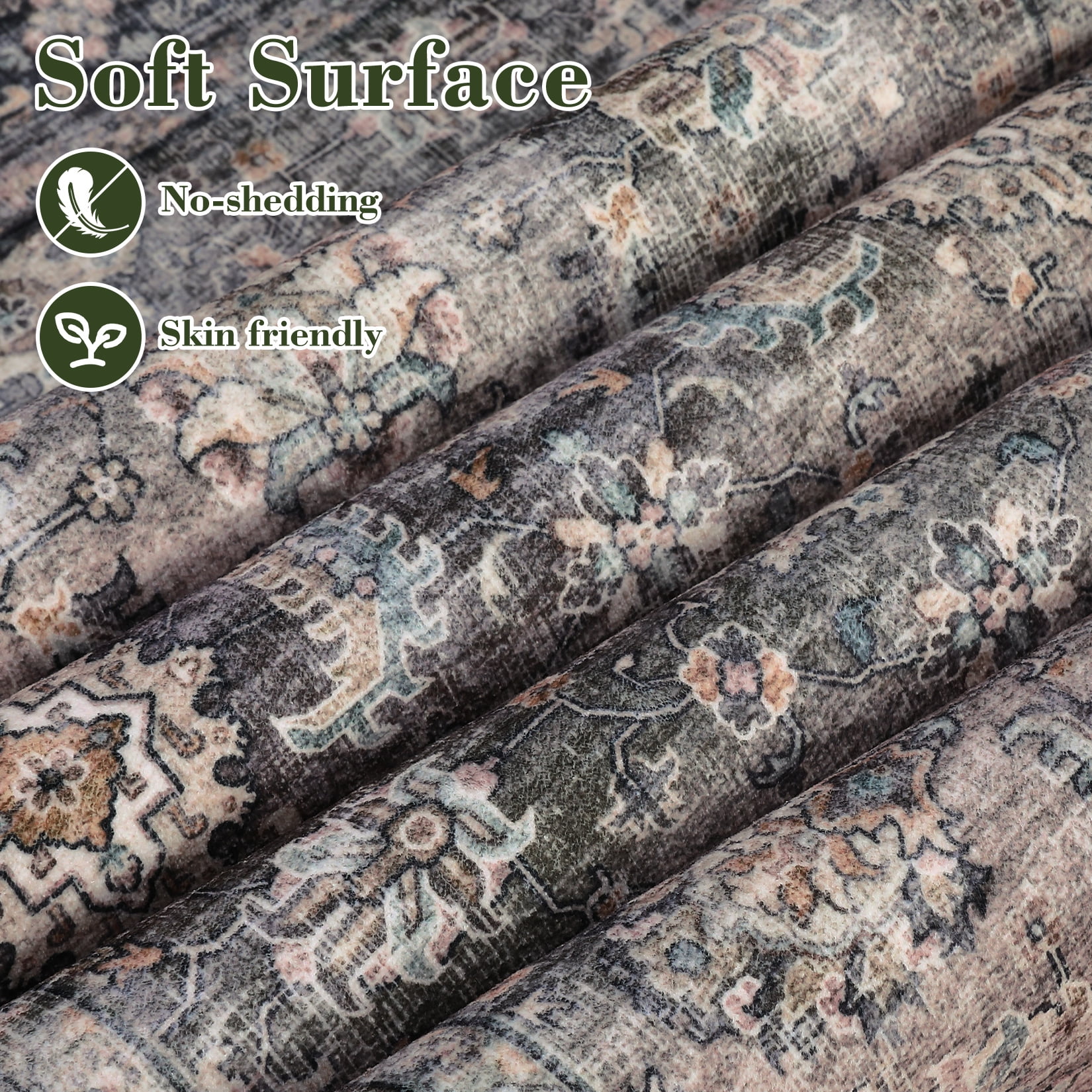 Garvee 8'x10' Vintage Rug Floral Print Area Rug Soft Foldable Accent Area Rugs for Dining Room Home Office, Brown Green