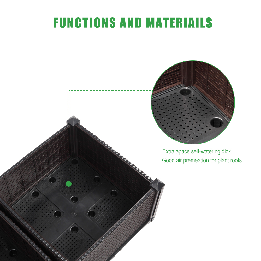 Segmart Vegetables Plant Raised Bed kits, Elevated Plastic Raised Garden Bed Planter Kit for Flower Vegetable Grow Set of 4, Self Watering Planters Box, Brown, SS2221 - image 6 of 9