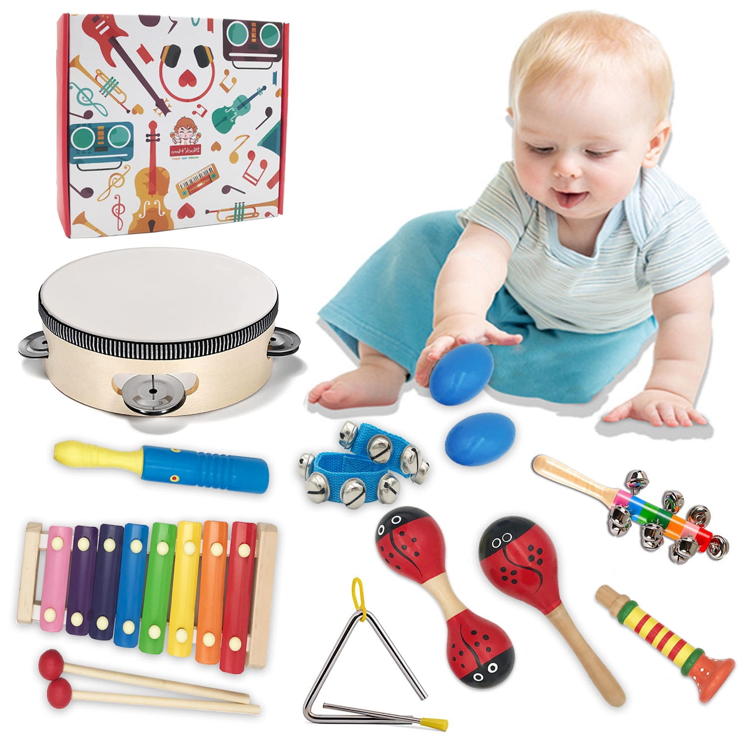 Kids Baby's Plastic Roll Drum Musical Instrument Toy w/ Microphone Gift 