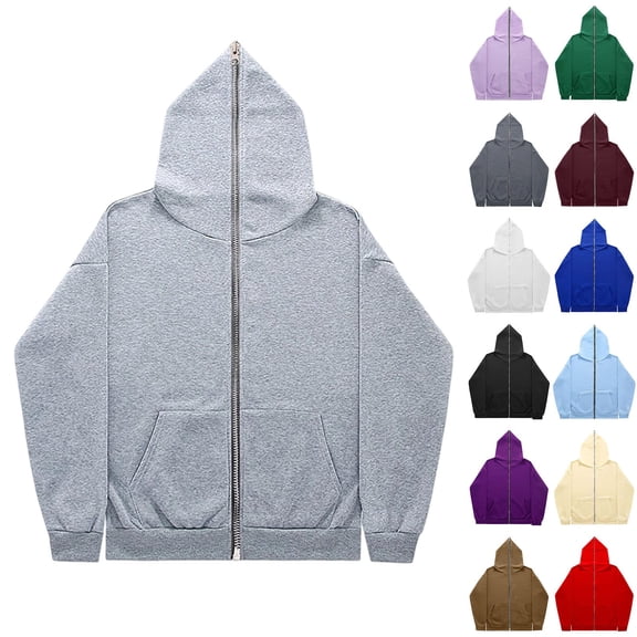 ZVAVZ Men's Full Zip Up Hoodies Fashion Casual Athletic Jacket Solid Color Long Sleeve Hooded Sweatshirts with Pockets Wine S