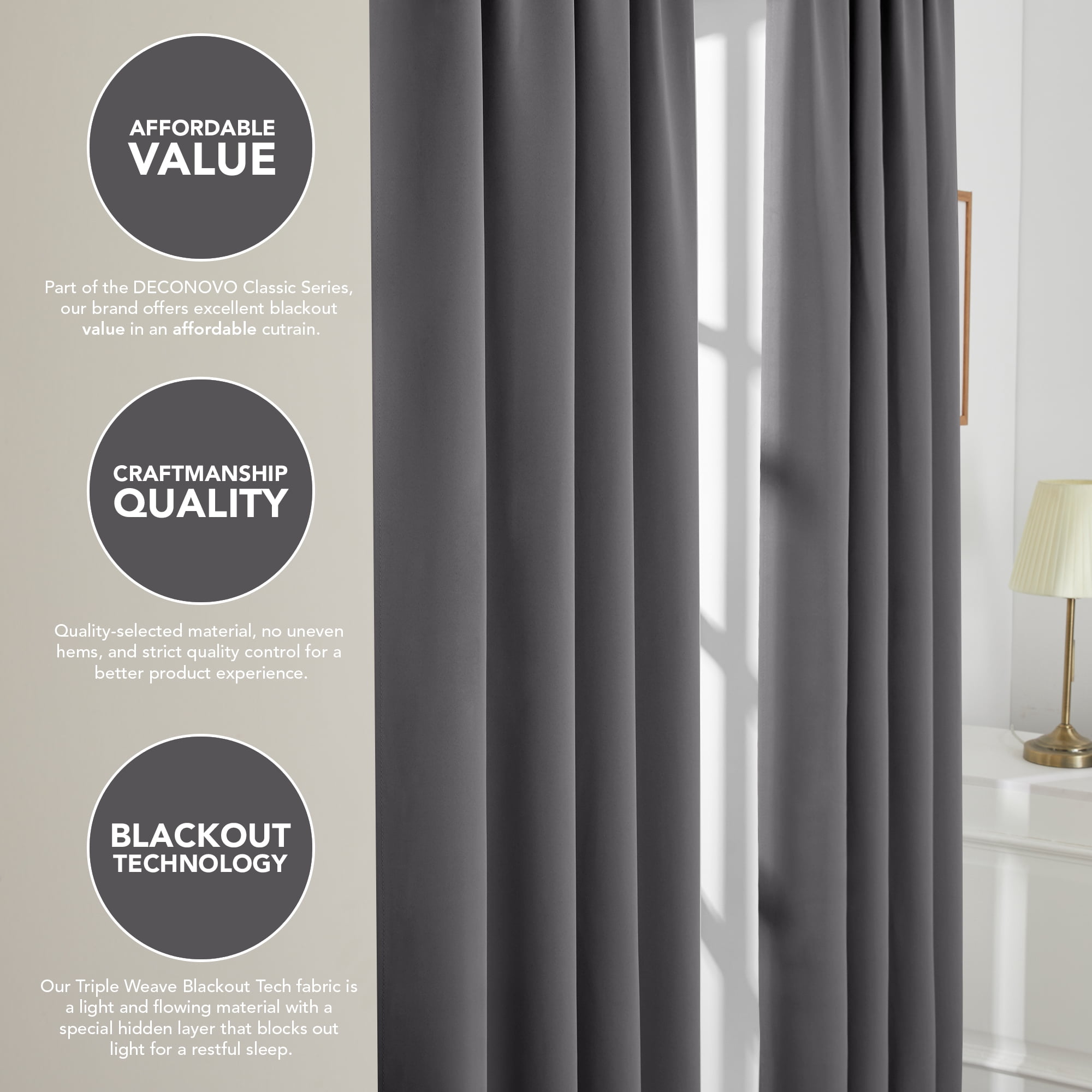 ZOPZO Blackout Curtains 84 inch length Rod Pocket Energy Saving Drapes for Living Room 52 x 84 inch Dark Gray Set of 2